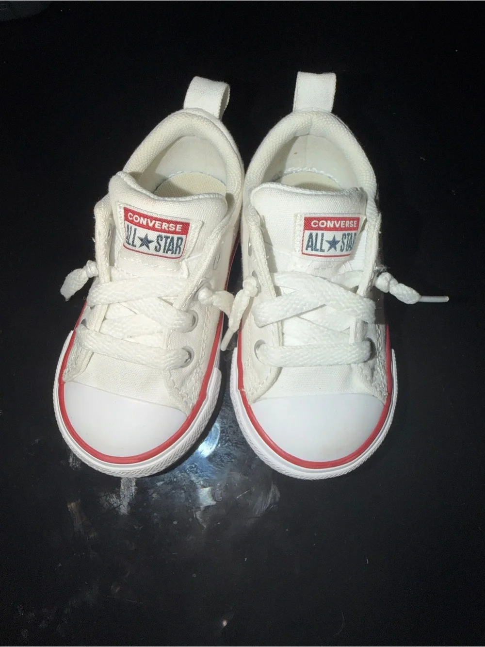 Converse Kids Low Top Sneakers in White with Red Accent